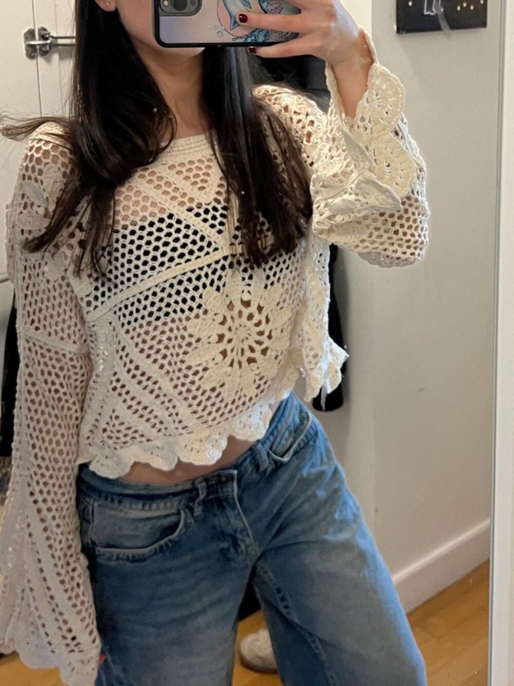 Cream colored crochet long sleeve top. Bought this in Amsterdam. size small. - Picture 2 of 3
